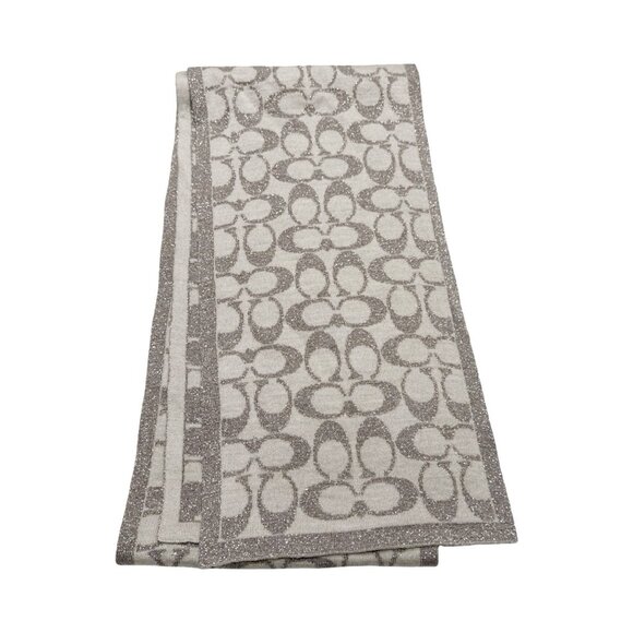 COACH 1941 Signature Scarf Reversible Knit Metallic Taupe/Cream - Picture 1 of 6